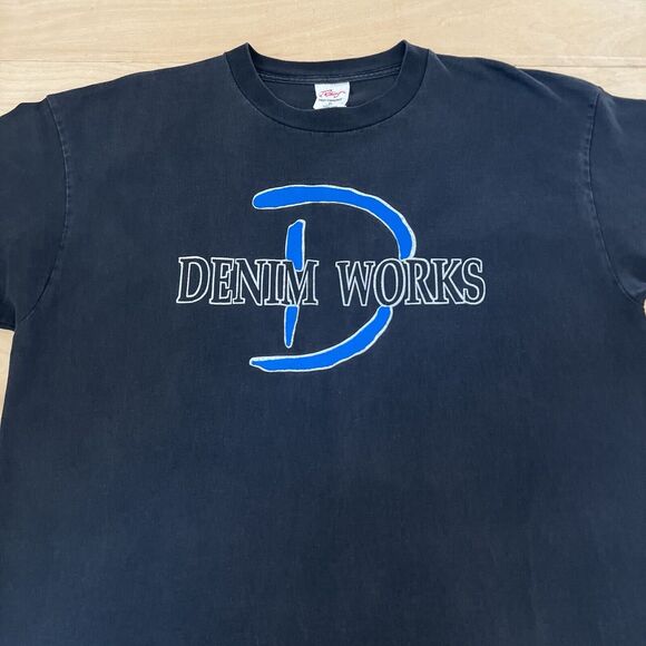 Vintage Denim Works Shirt XL Black Blue 90s Made in USA Jeans Americana Cowboy - Picture 3 of 7